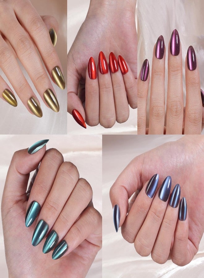 Misssix Cat Eye Press On Nails, 150Pcs Almond Cat Eye Nail Tips, Glossy Glitter Soft Gel Stick On Nails, Reusable Fake Nails for Nail Art DIY 15 Sizes - Image 1